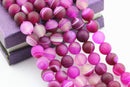 large hole fuchsia Striped agate matte round beads