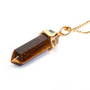 5 Pack Pendulum Pendant Healing Point 40x8mm Gold Chain Yellow Tiger Eye, Aventurine, Lapis Lazuli, Rose Quartz, Amethyst