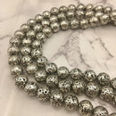 silver coated lava rock stone beads