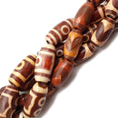 Red Antique Tibetan Dzi Agate Barrel Drum Beads 12x24mm 15x33mm 15.5" Strand