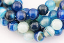 blue Striped agate smooth round beads