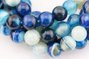 large hole blue Striped agate smooth round beads