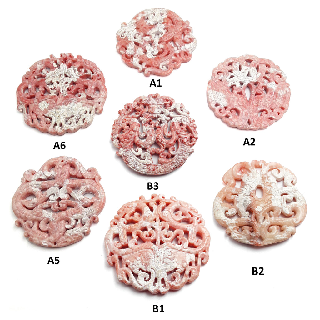 Pink & White Jade Hand Carved Chinese Pendant Approx 68mm-74mm