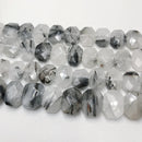 black tourmalinated quartz rectangle faceted octagon beads