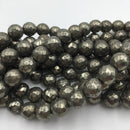 pyrite faceted round beads