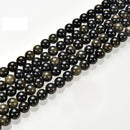 Gold Sheen Obsidian Smooth Round Beads 4mm 6mm 8mm 10mm 12mm 15.5" Strand