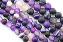 large hole purple Striped agate matte round beads