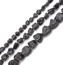 Black Tourmaline Rough Nugget Chunk Beads 10mm 15mm 18mm 15.5'' Strand