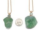 Green Fluorite Essential Oil Necklace Rough Nugget Perfume Bottle & Gold Chain