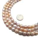 Multi Peach Pink Fresh Water Pearl Ringed Oval Rice Beads 6x8mm 7x9mm 15.5"Strnd