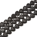 Black Lava Stone Heart Shape Beads Size 10mm 12mm 15.5'' Strand