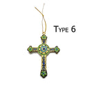 Cloisonne Christmas Tree Ornament Crucifix Cross 3.75 x 4" Wide Sold Per Piece