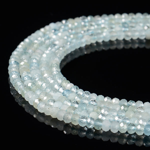 Natural Aquamarine Faceted Rondelle Beads Size 2x3mm 15.5'' Strand