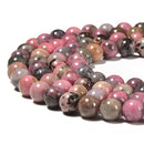 Natural Australian Rhodonite Smooth Round Beads Size 6mm to 10mm 15.5'' Strand