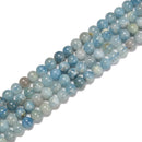 Natural Light Blue Aquamarine Smooth Round Beads 5mm 6mm 15.5'' Strand