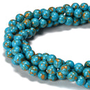 Blue Magnesite Turquoise Yellow Matrix Smooth Round Beads 6mm 8mm 10mm 15.5" Strand