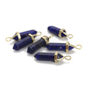 Lapis Pendulum Healing Point Gold Plated Loop Bail Pendant 8x40mm 6 PCS / Bag