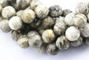 silver leaf jasper faceted round beads