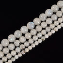 White Moonstone With Black Specks Smooth Round Beads Size 4mm -12mm 15.5''Strand