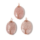 Rose Quartz Tree Pendant Silver Rose Gold Wire Wrap Oval 30x40mm Sold per Piece