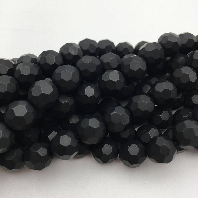 black onyx matte big faceted round beads