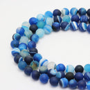 blue Striped agate matte round beads