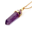5 Pack Pendulum Pendant Healing Point 40x8mm Gold Chain Yellow Tiger Eye, Aventurine, Lapis Lazuli, Rose Quartz, Amethyst