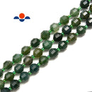 Moss Agate Prism Cut Double Point Faceted Round Beads 8mm 15.5" Strand