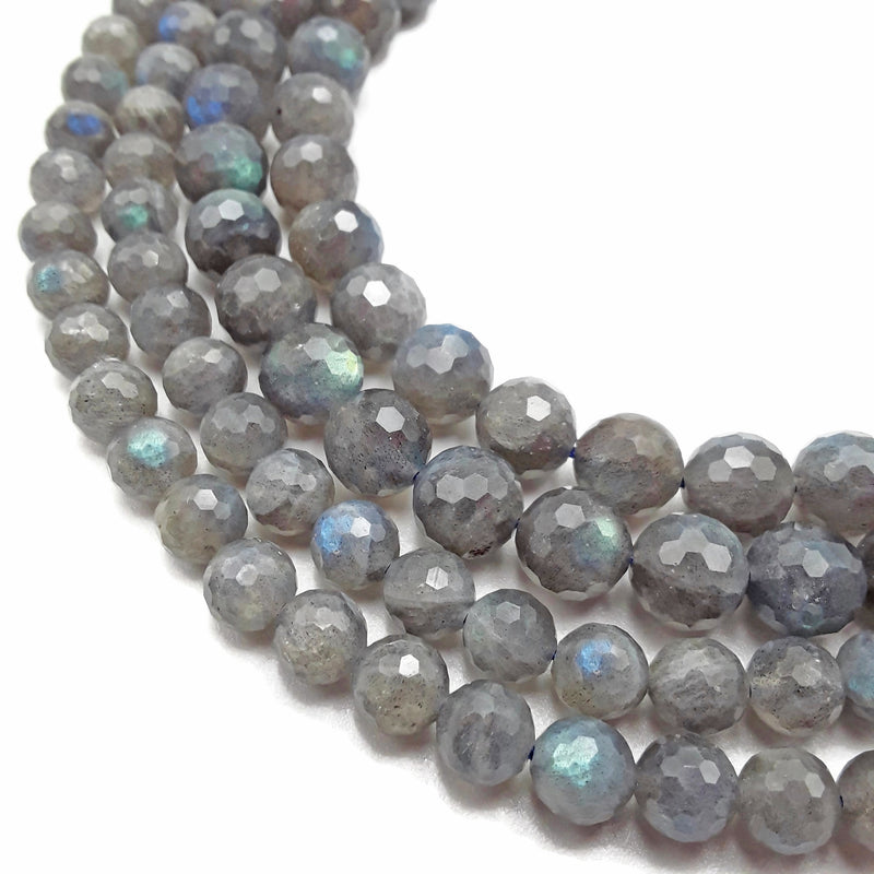 Natural Labradorite Hard Cut Faceted Round Beads 6mm 7mm 8mm 10mm 15.5" Strand
