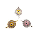 round evil eye charm gold silver plated copper micro pave zircon