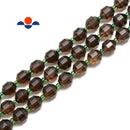 Smoky Quartz Prism Cut Double Point Faceted Round Beads 9x10mm 15.5'' Strand