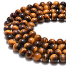 Yellow Tiger's Eye Smooth Round Beads 4mm 6mm 8mm 10mm 12mm 14mm - 20mm 15.5" Strand