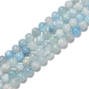 Natural Multi Blue Aquamarine Smooth Round Beads Size 6mm 8mm 10mm 15.5''Strand