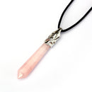 rose quartz pendant silver plated hexagonal healing leather chain