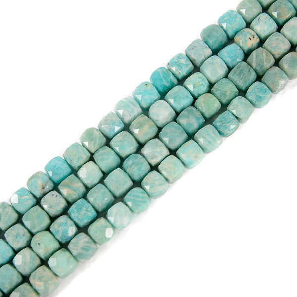 Natural Green Amazonite Faceted Cube Beads Size 7mm 15.5'' Strand