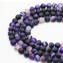 purple Striped agate matte round beads