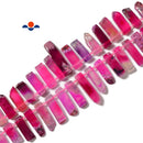Fuchsia Pink Agate Graduated Slab Slice Stick Points Beads 10x25-12x45mm 15.5'' Strand