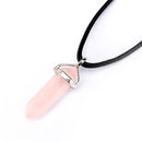 Rose Quartz Pendulum Pendant Healing Point Size 40x8mm Silver Leather Cord
