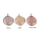 Rose Quartz Tree Pendant Silver Rose Gold Wire Wrap Round 35mm Sold per Piece