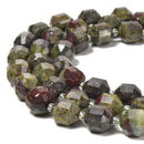 Natural Green Dragon Bloodstone Prism Cut Double Point Beads 9x10mm 15.5'' Strd