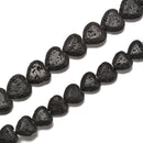 Black Lava Stone Heart Shape Beads Size 10mm 12mm 15.5'' Strand