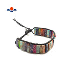 Handmade 7 Chakra Sea Sediment Jasper Stone Rectangle Tube Leather Wrap Bracelet