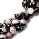 white black agate faceted round beads
