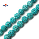Blue Stabilized Turquoise Hand Carved Round Beads Size 13-14mm 15.5" Strand