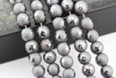 natural hematite cross shiny design matte round beads