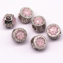 silver micro pave pink synthetic zircon flat wheel charm