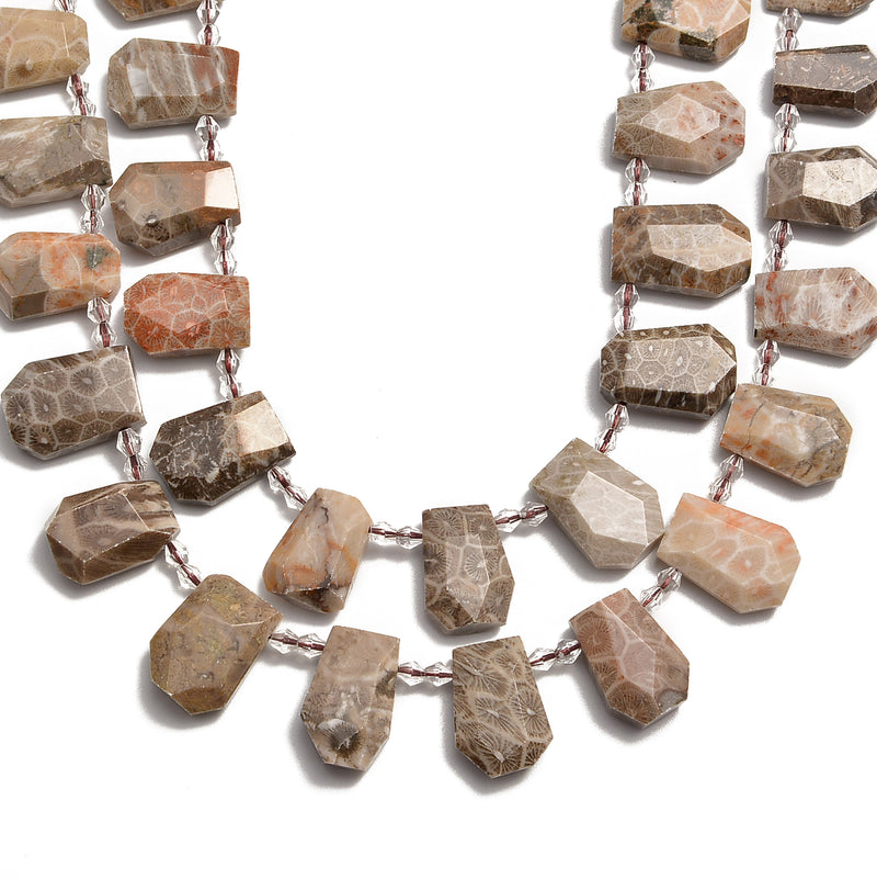 fossil coral faceted trapezoid shape beads 