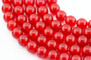 large hole red dyed jade smooth round beads