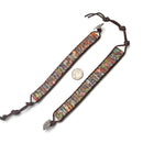 Multi Color Sea Sediment Jasper Stone Rectangle Tube Leather Wrap Bracelet