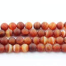 red Striped agate matte round beads